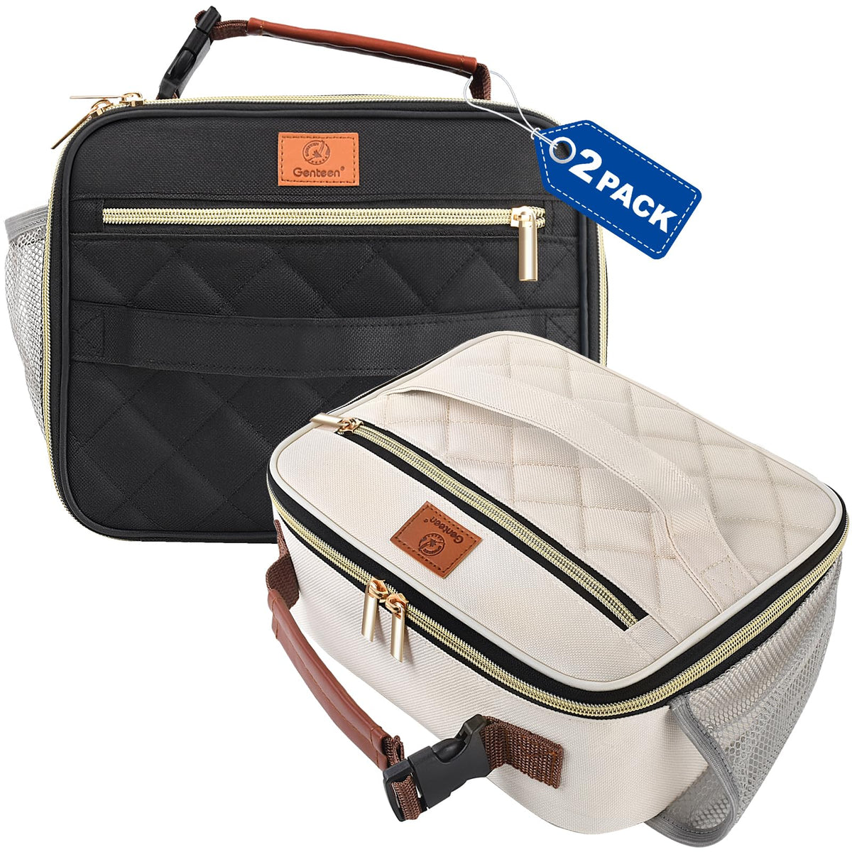 Genteen Lunch Box for Kids, Boys - Insulated Small LunchBox Reusable, Zip Closure & Buckle Handle, Portable Cooler for Work, School, Travel (White)