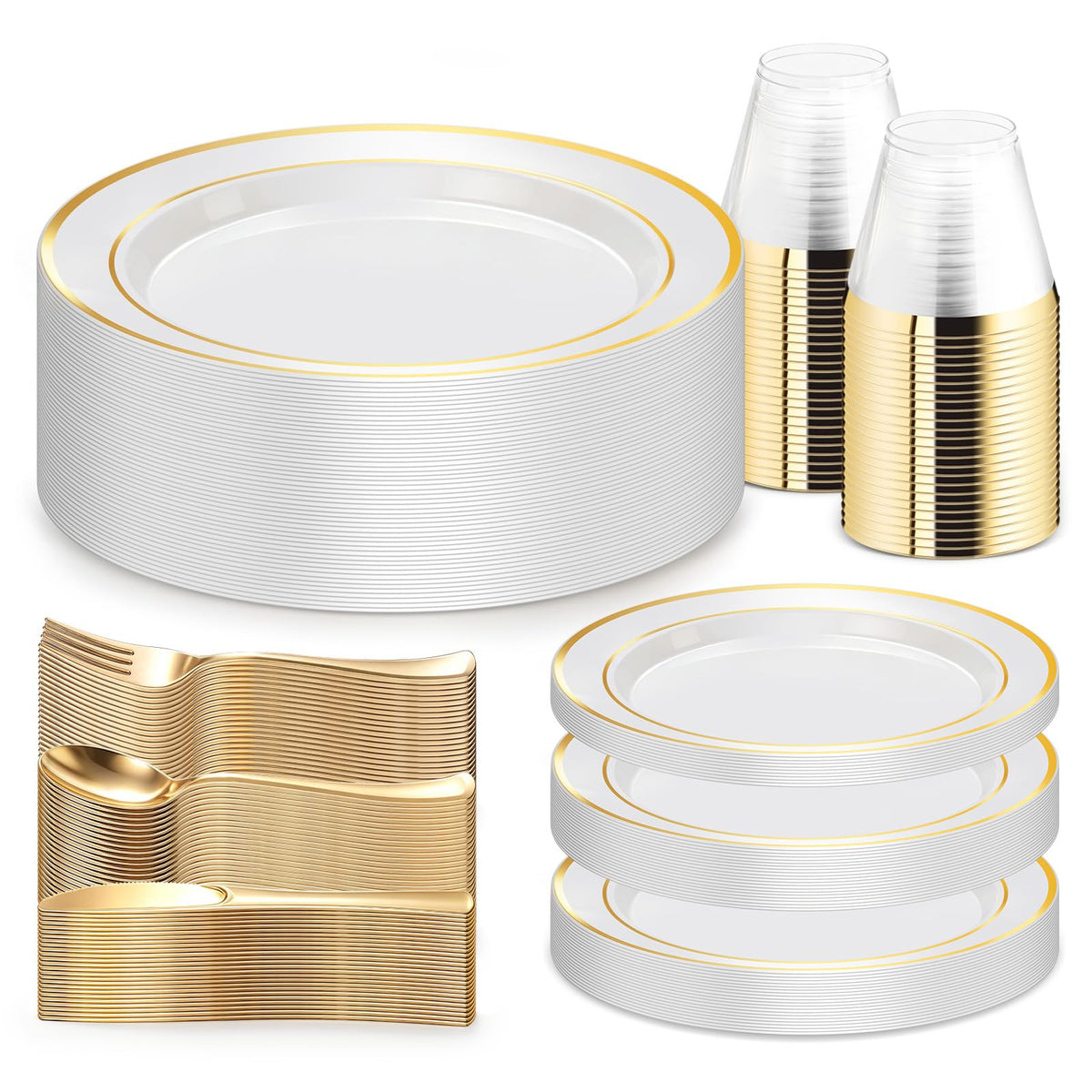 WELLIFE 600 PCS Silver Disposable Dinnerware Set for 100 Guests