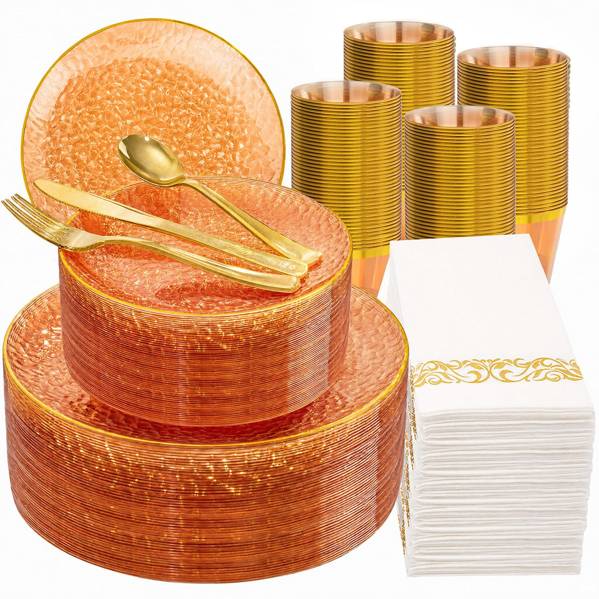 DaYammi 350PCS Amber Plastic Dinnerware Set for 50 Guests