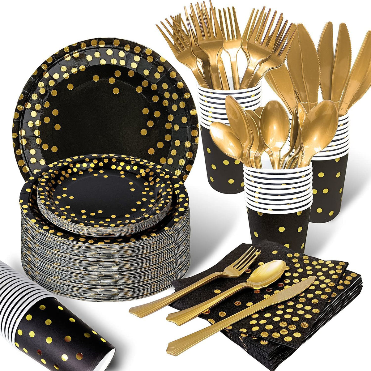 AIRE Pink Gold Paper Plates, 175PCS Disposable Dinnerware Set for 25 Guests
