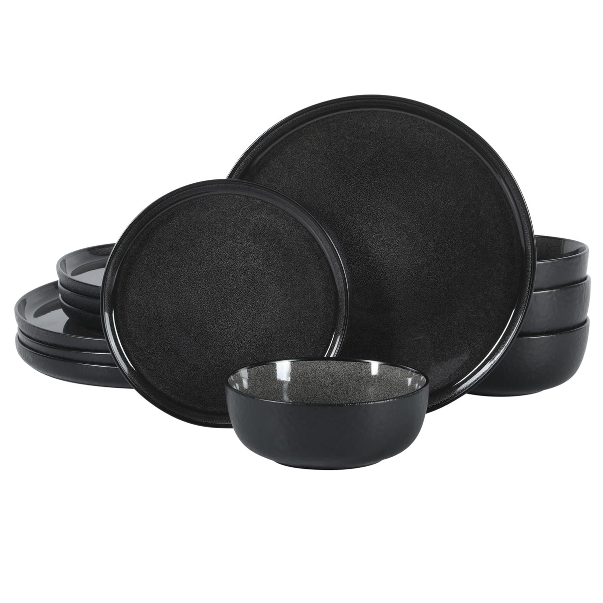 Gibson Elite Soho Lounge Square 16-Piece Dinnerware Set, Service for 4, Reactive Glaze Stoneware Plates and Bowls, Modern Dishes, Microwave & Dishwasher Safe – Red and Black