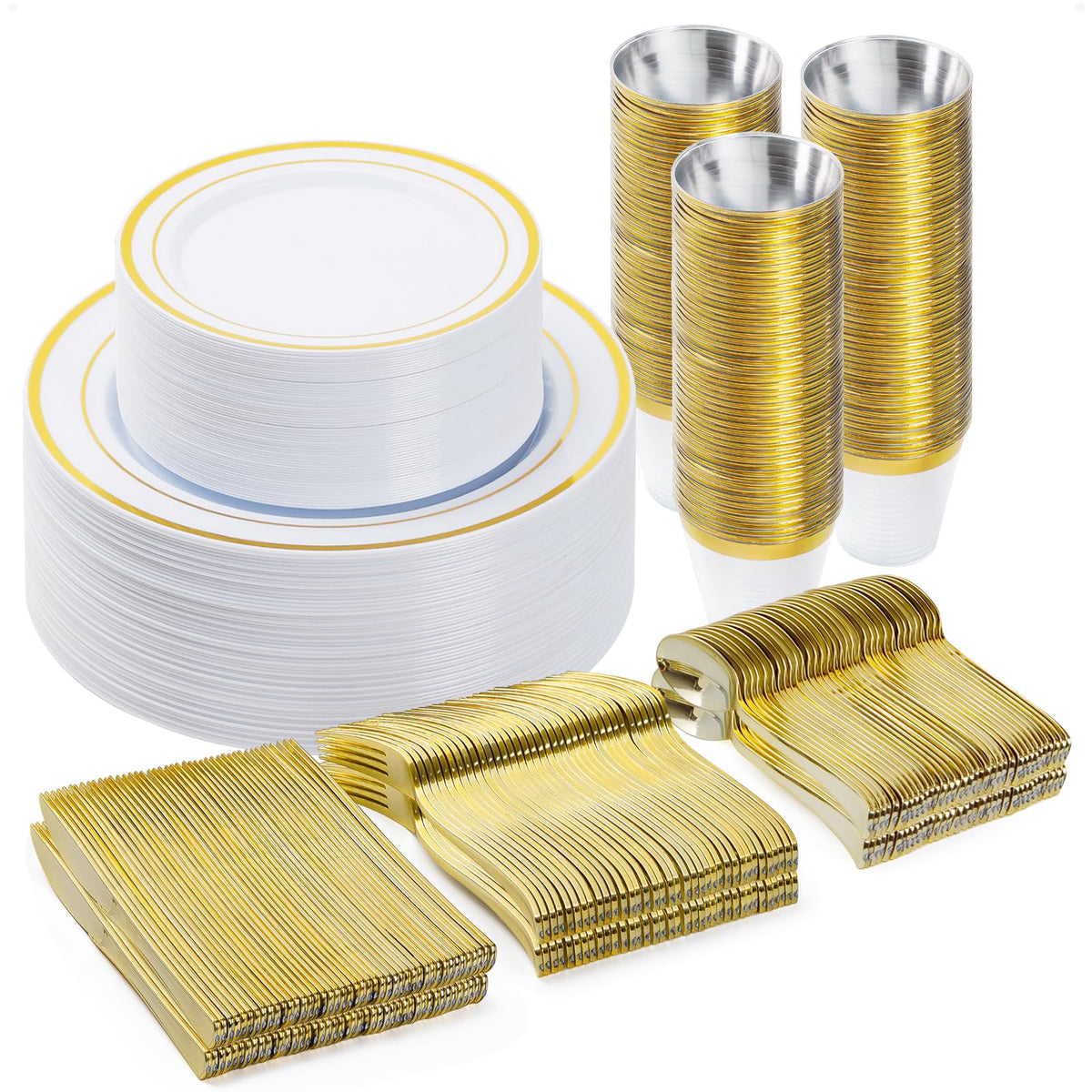 BESTVIP 600PCS Gold Dinnerware Set for 100 Guests,