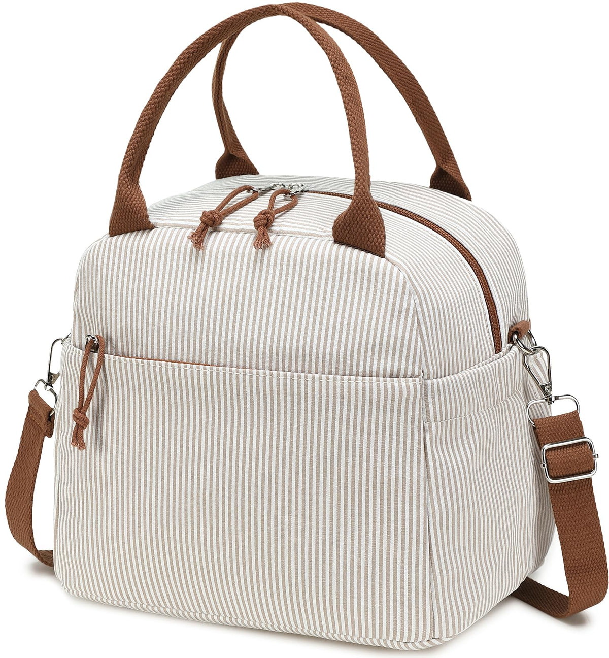 Bluboon Lunch Box for Women Cute Lunch Bag Reusable Insulated Lunch Bags Large Capacity Lunchbox Cooler for Work Picnic or Travel Gifts (A Sage Green White Stripes, 10 x 7.5 x 8 inches)
