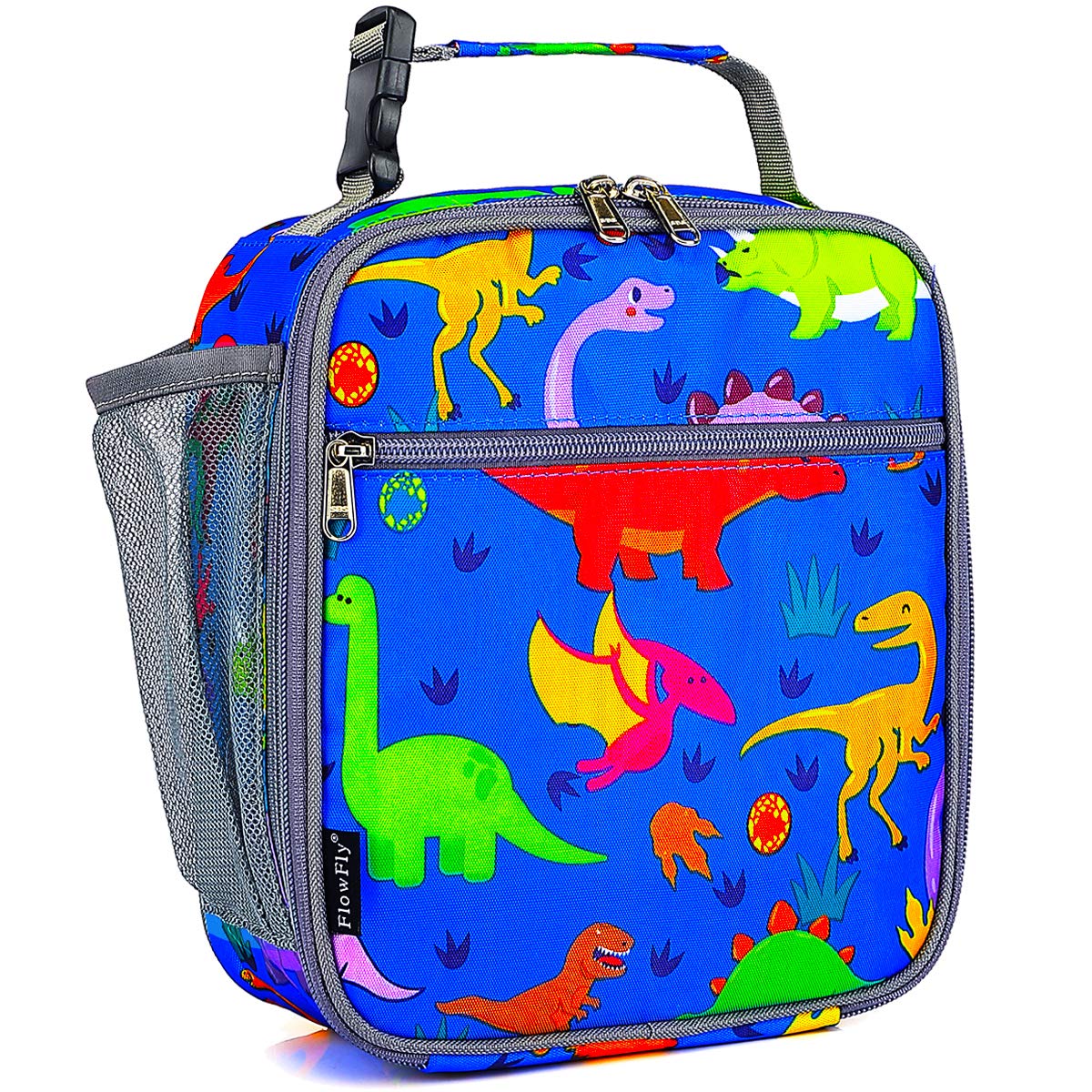 FlowFly Kids Lunch Box Insulated Letter Print Soft Bag Mini Cooler Back to School Thermal Meal Tote Kit for Girls, Boys, Black