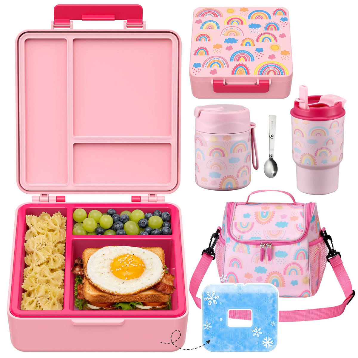 Pawtong Lunch Box Set with Bento Box Container, 17OZ Stainless Steel Food Soup Thermo, Kids Water Bottle & Portable Insulated Lunch Bag – Leakproof, Hot/Cold Retention for School, Travel (Purple)