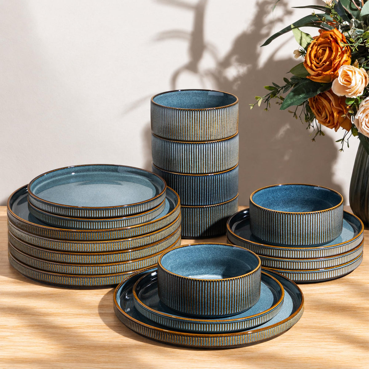 GBHOME Stoneware Dinnerware Sets for 4,12-Piece Plates and Bowls Set