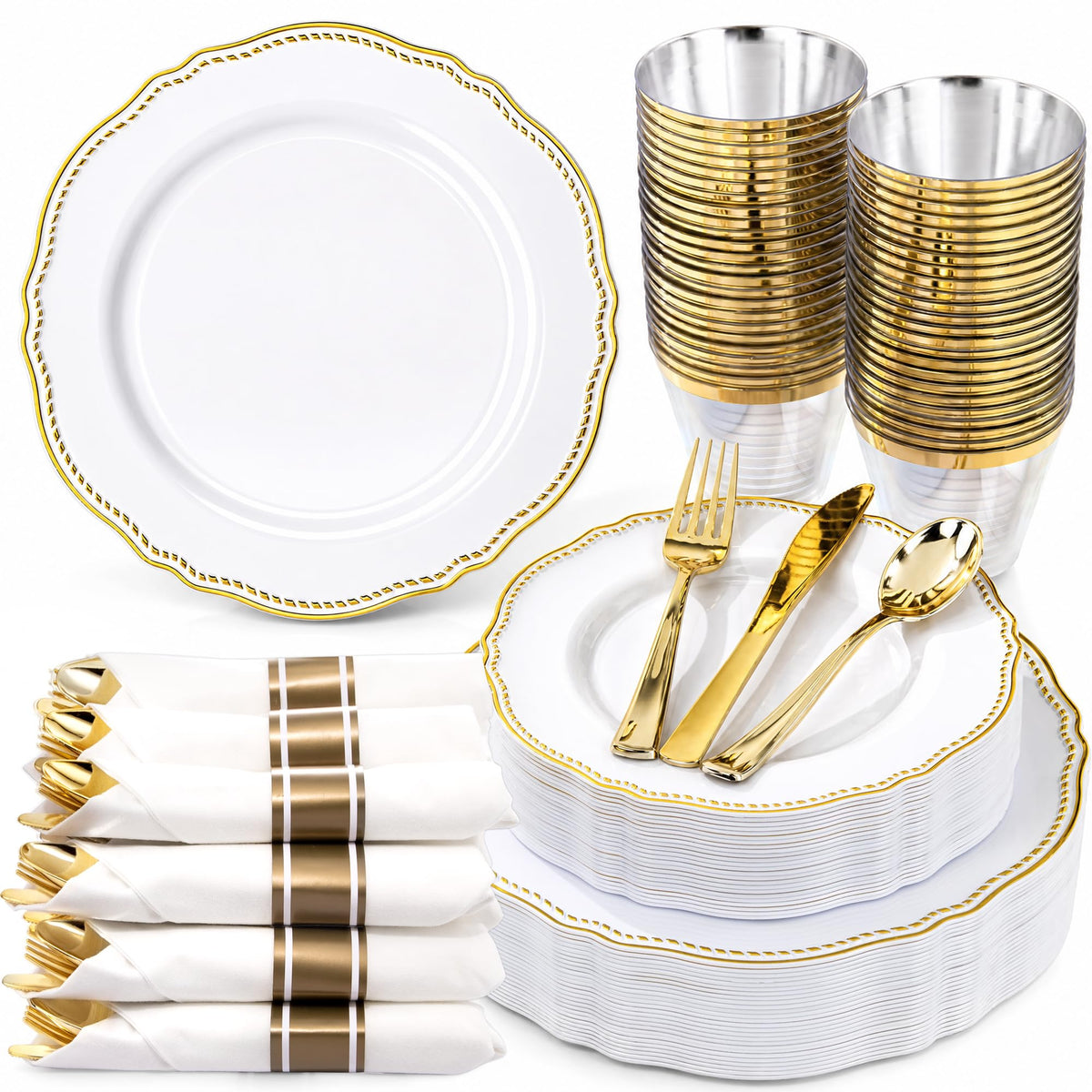 Hioasis 175 Pcs Black and Gold Plastic Plates Wedding & Party