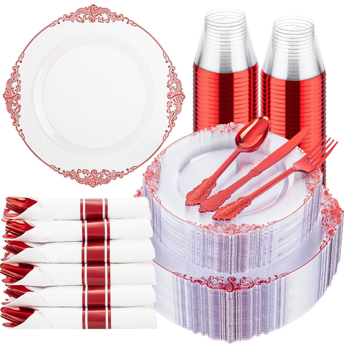 Hioasis 350 Pcs Clear Black Plates for Party