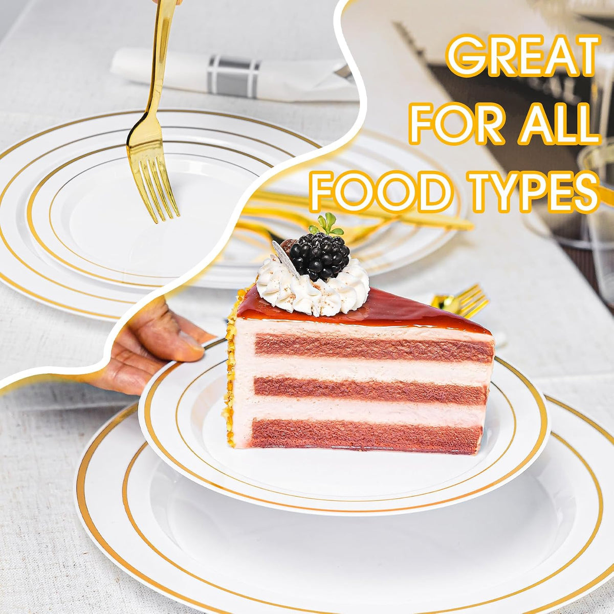 350PCS Gold Disposable Plastic Dinnerware Set for 50 Guests