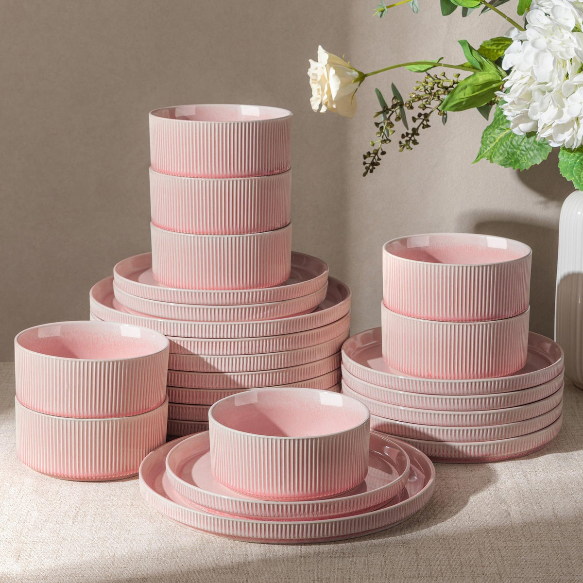 GBHOME Stoneware Dinnerware Sets for 4,12-Piece Plates and Bowls Set