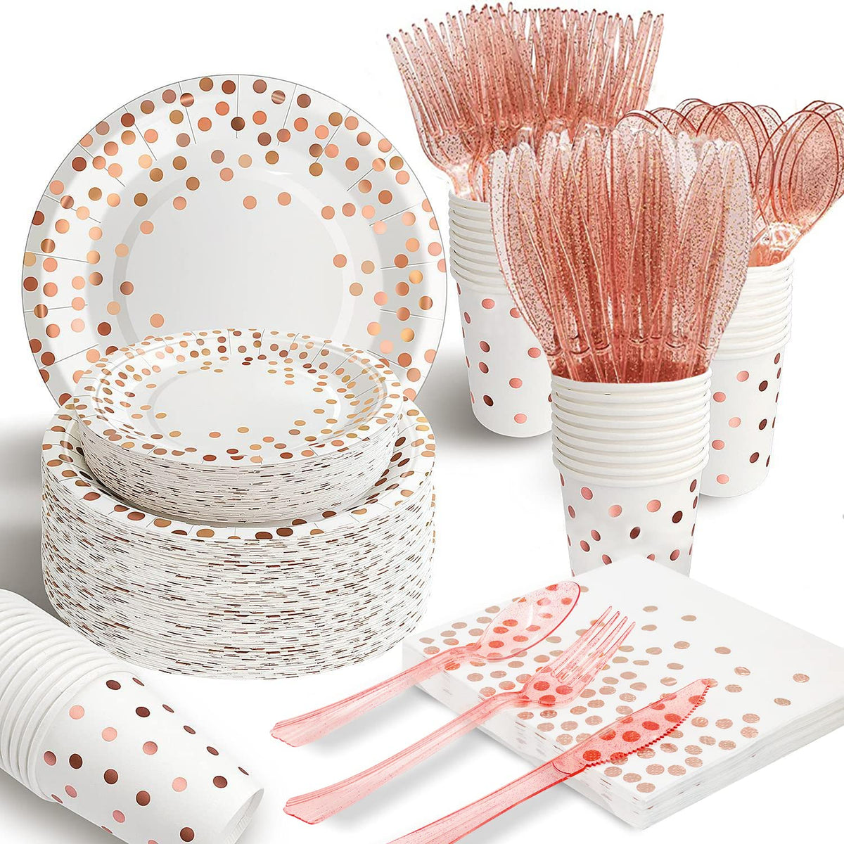 AIRE Pink Gold Paper Plates, 175PCS Disposable Dinnerware Set for 25 Guests