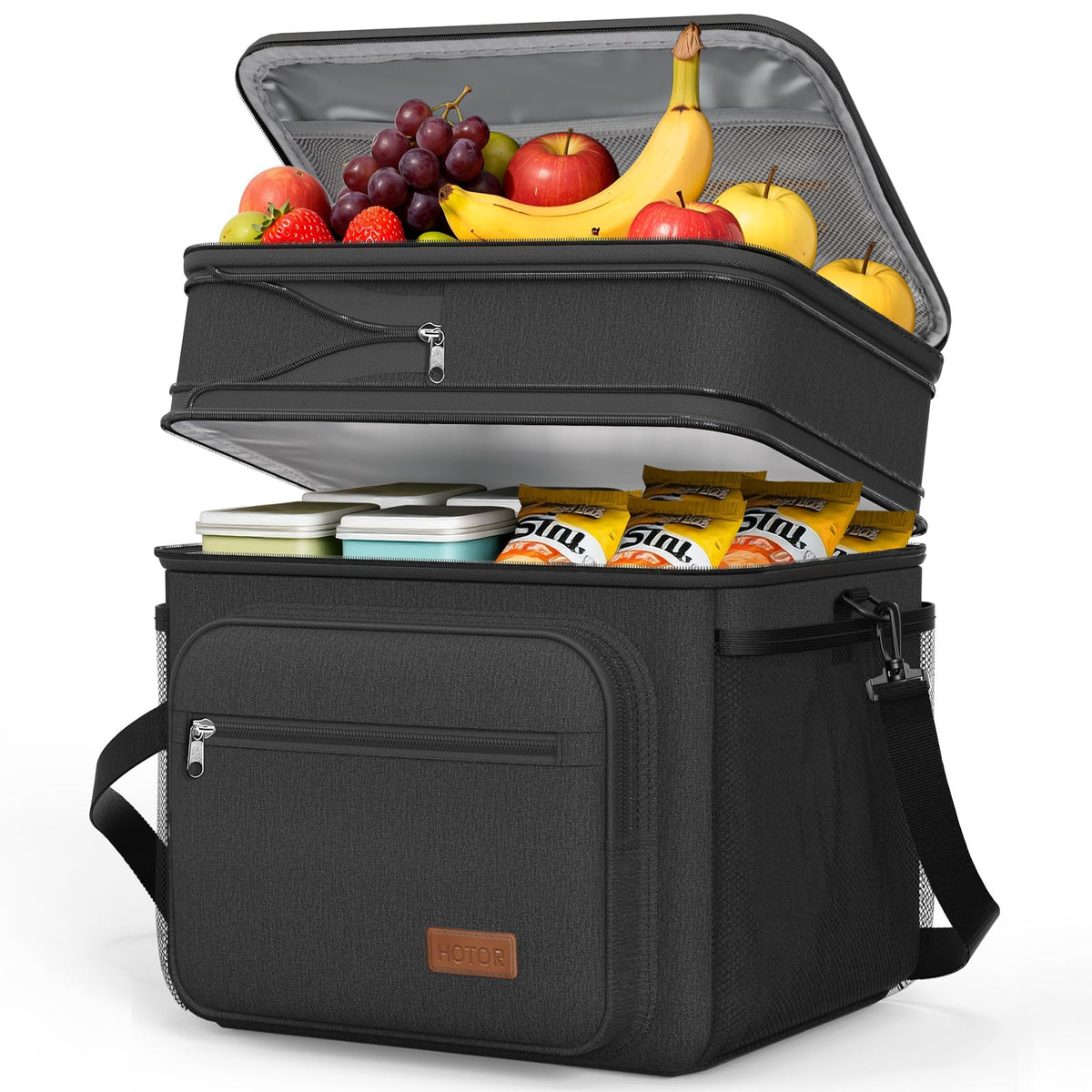 HOTOR Lunch Box Men Women Double-Layer Insulated Lunch Bag Black 12L