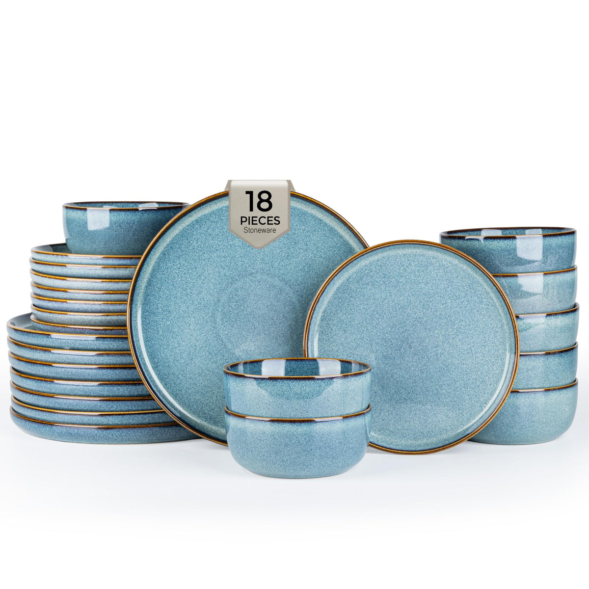 GBHOME Ceramic Dinnerware Sets for 8, 24 Pieces Stoneware Plates and Bowls Sets, Scratch Resistant Dishes, Dishwasher & Microwave Safe, Reactive Glaze-Green Wheat