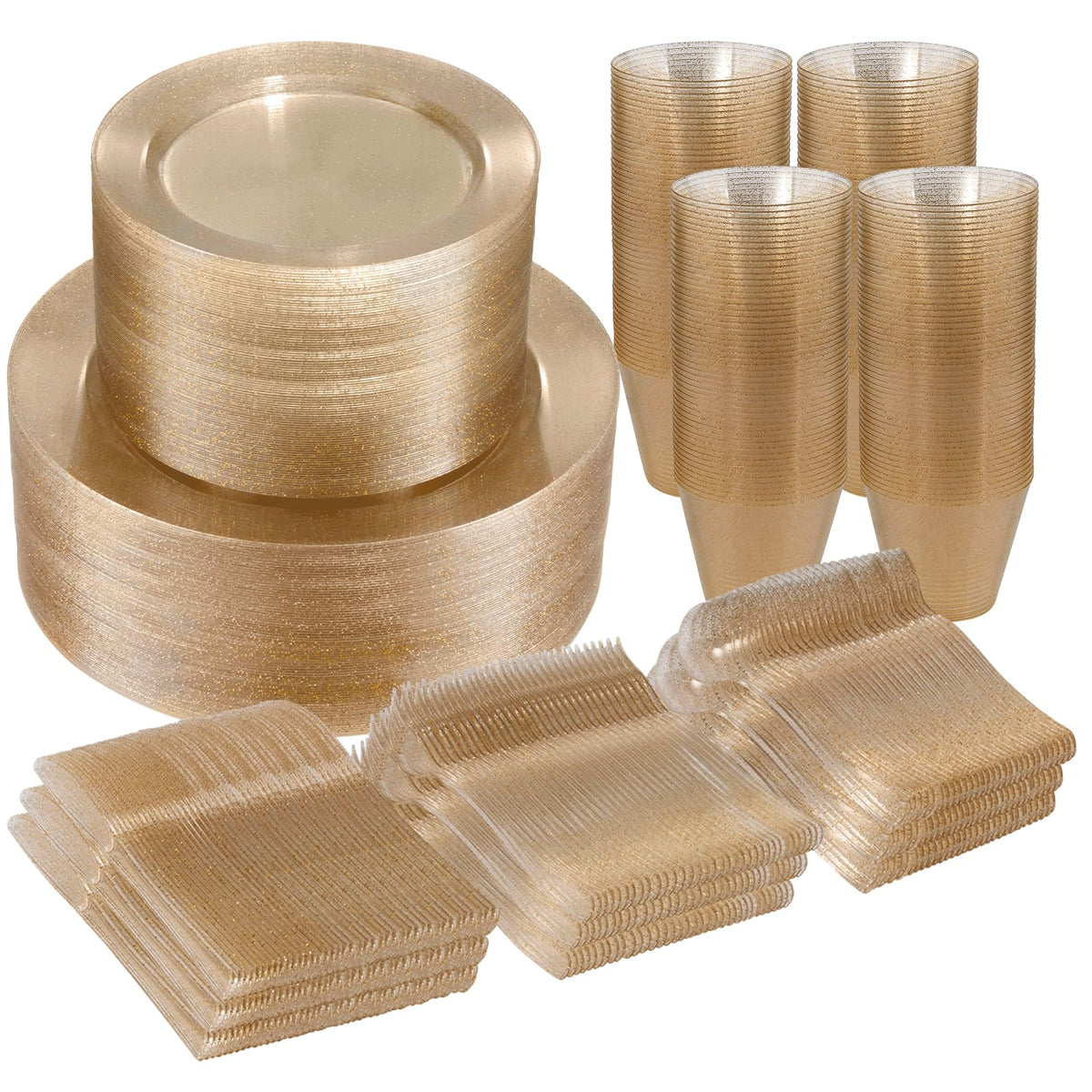 BESTVIP 600PCS Gold Dinnerware Set for 100 Guests,