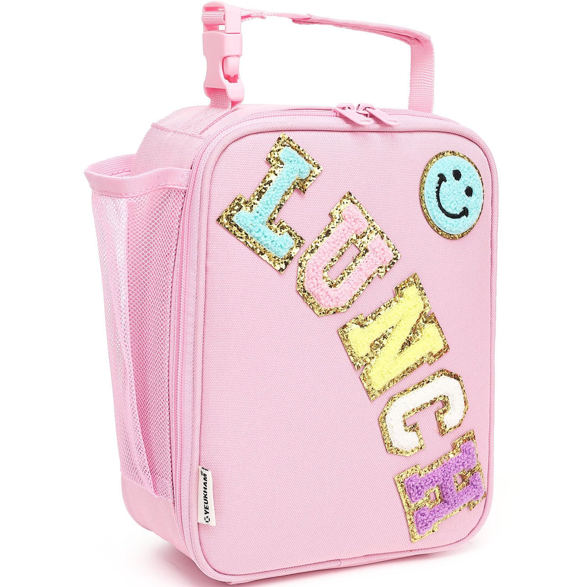 FlowFly Kids Lunch Box Insulated Letter Print Soft Bag Mini Cooler Back to School Thermal Meal Tote Kit for Girls, Boys, Black