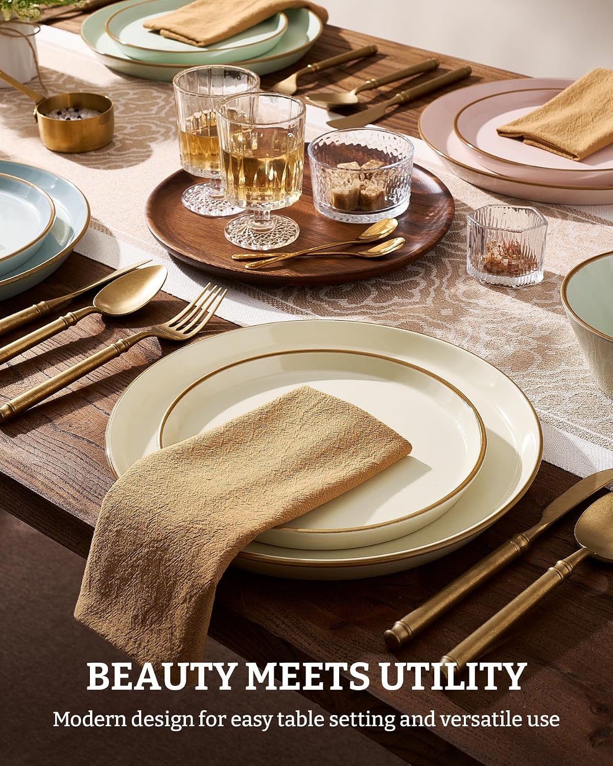 Famiware Saturn Dinnerware Sets, Ceramic Dishes for 4, Rimmed Plates, Bowls