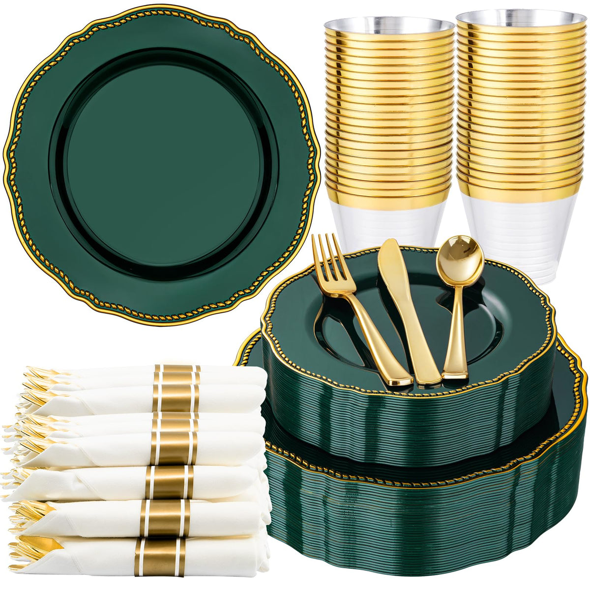 Hioasis 175 Pcs Black and Gold Plastic Plates Wedding & Party
