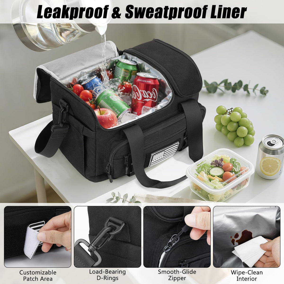 Lunch Box for Men Women, 15L Insulated Lunch Bag with Hot/Cold Compartment