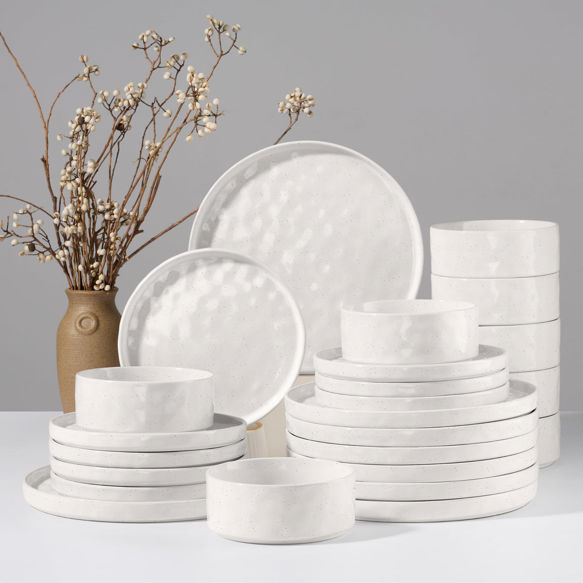 HaWare Dinnerware Sets, 12-Piece Plates and Bowls Set, Speckled White