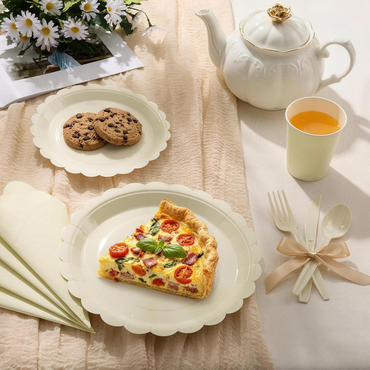 Goodluck Ivory Scalloped Disposable Tableware Set - 350PCS