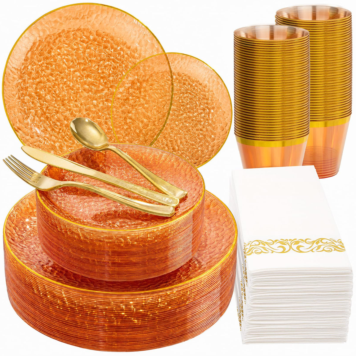 DaYammi 350PCS Amber Plastic Dinnerware Set for 50 Guests