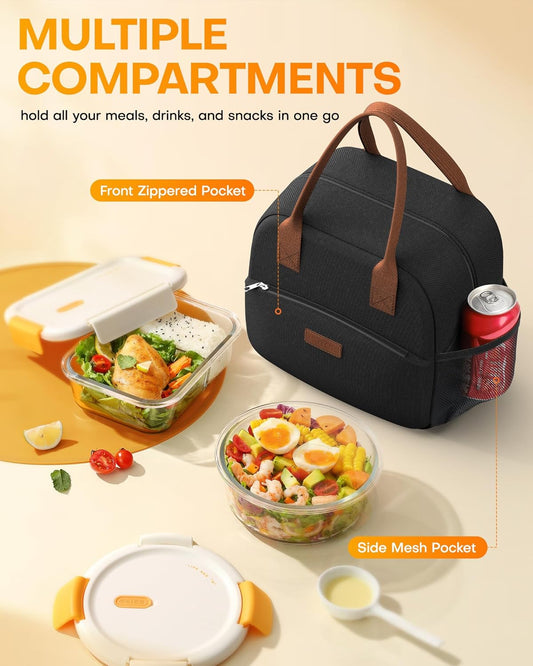 HOTOR Lunch Bag Women Men Insulated Lunch Box Black 10L