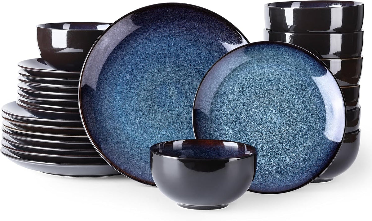 LeRatio Ceramic Dinnerware Sets for 8,24Pcs Porcelain Plates and Bowls Set