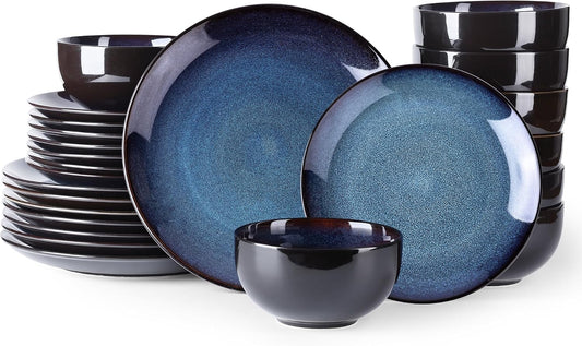 LeRatio Ceramic Dinnerware Sets for 8,24Pcs Porcelain Plates and Bowls Set