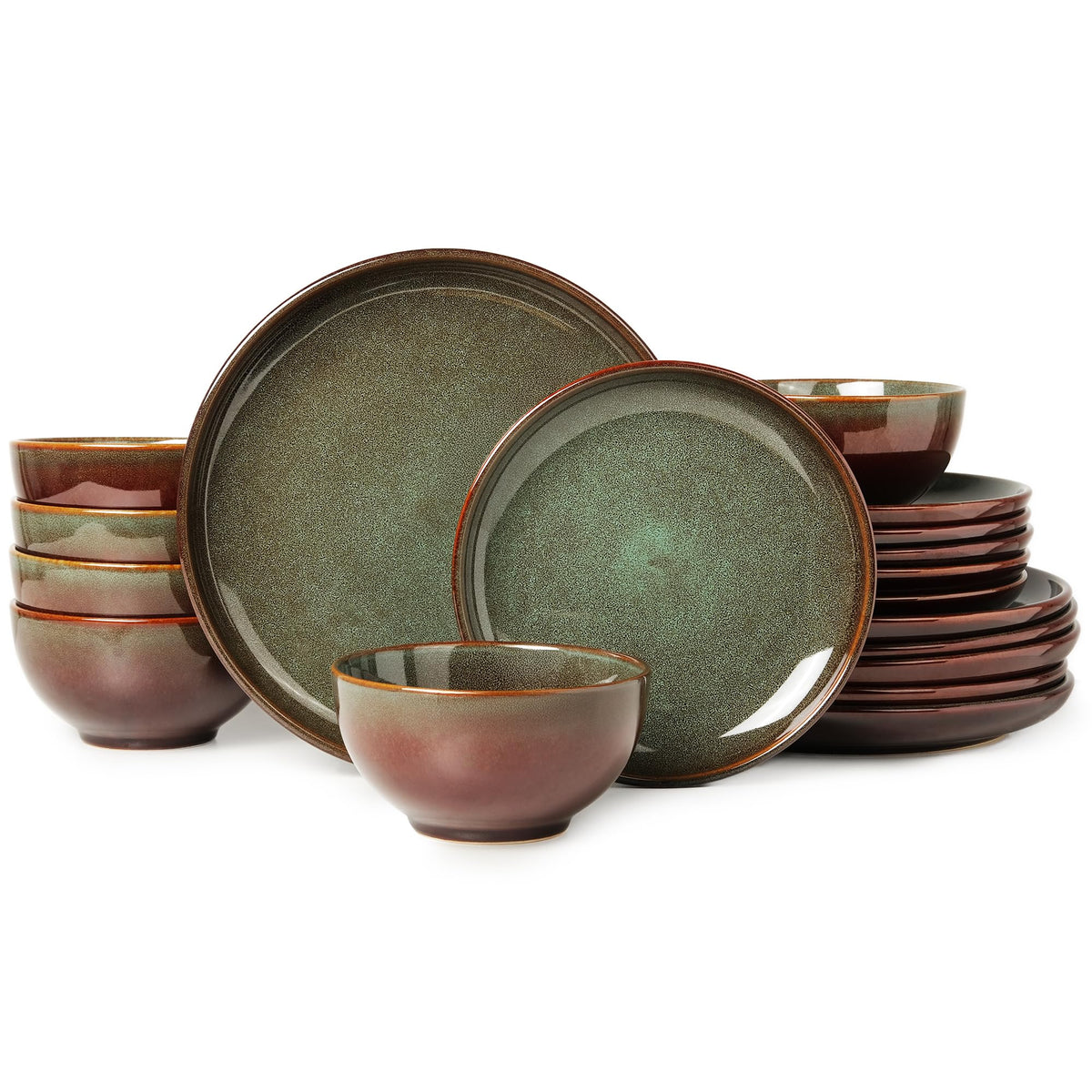 Pokini Stoneware Dinnerware Sets for 8, 24pcs Plates and Bowls Sets Dishes