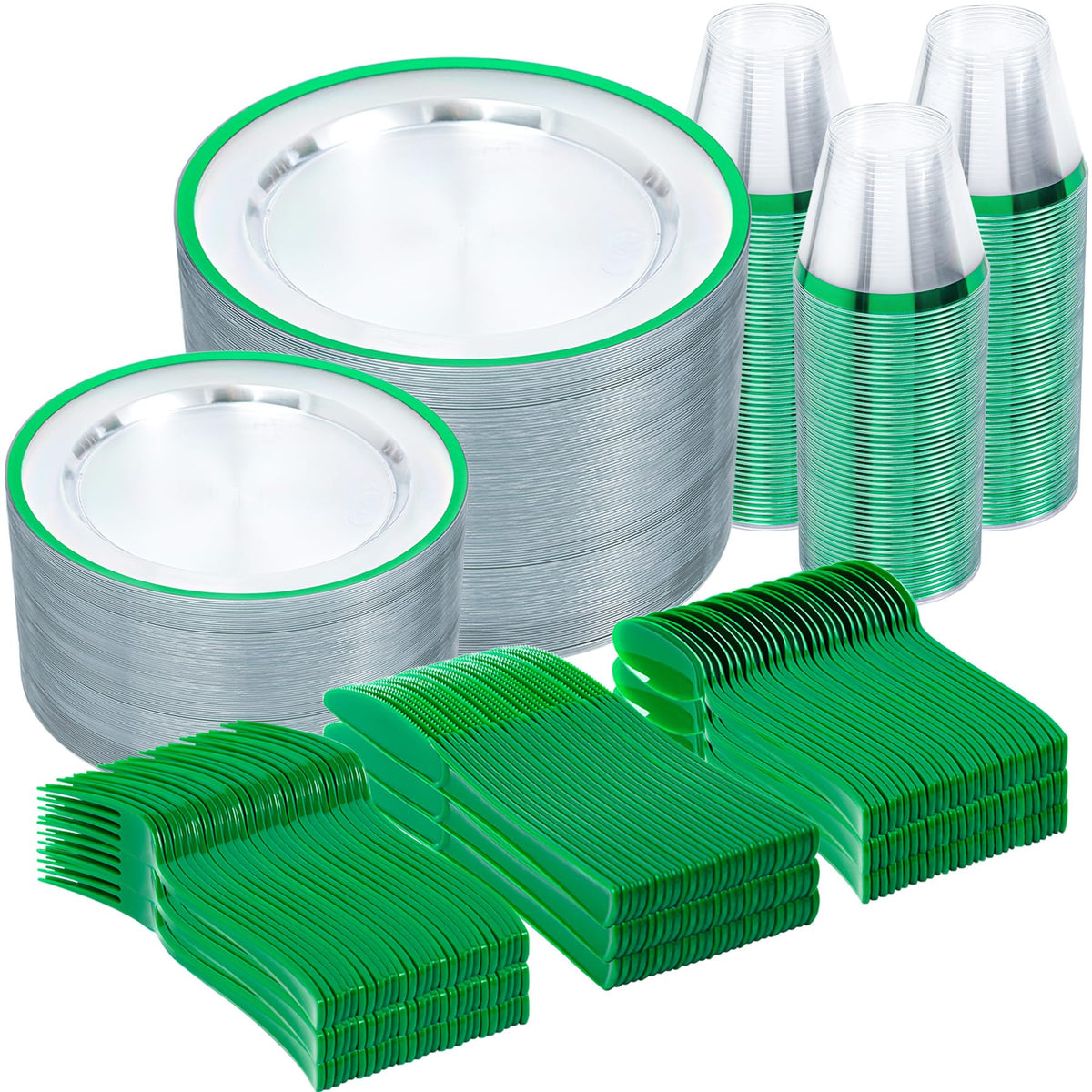 N9R 600PCS White and Gold Plastic Plates, Disposable Dinnerware Set