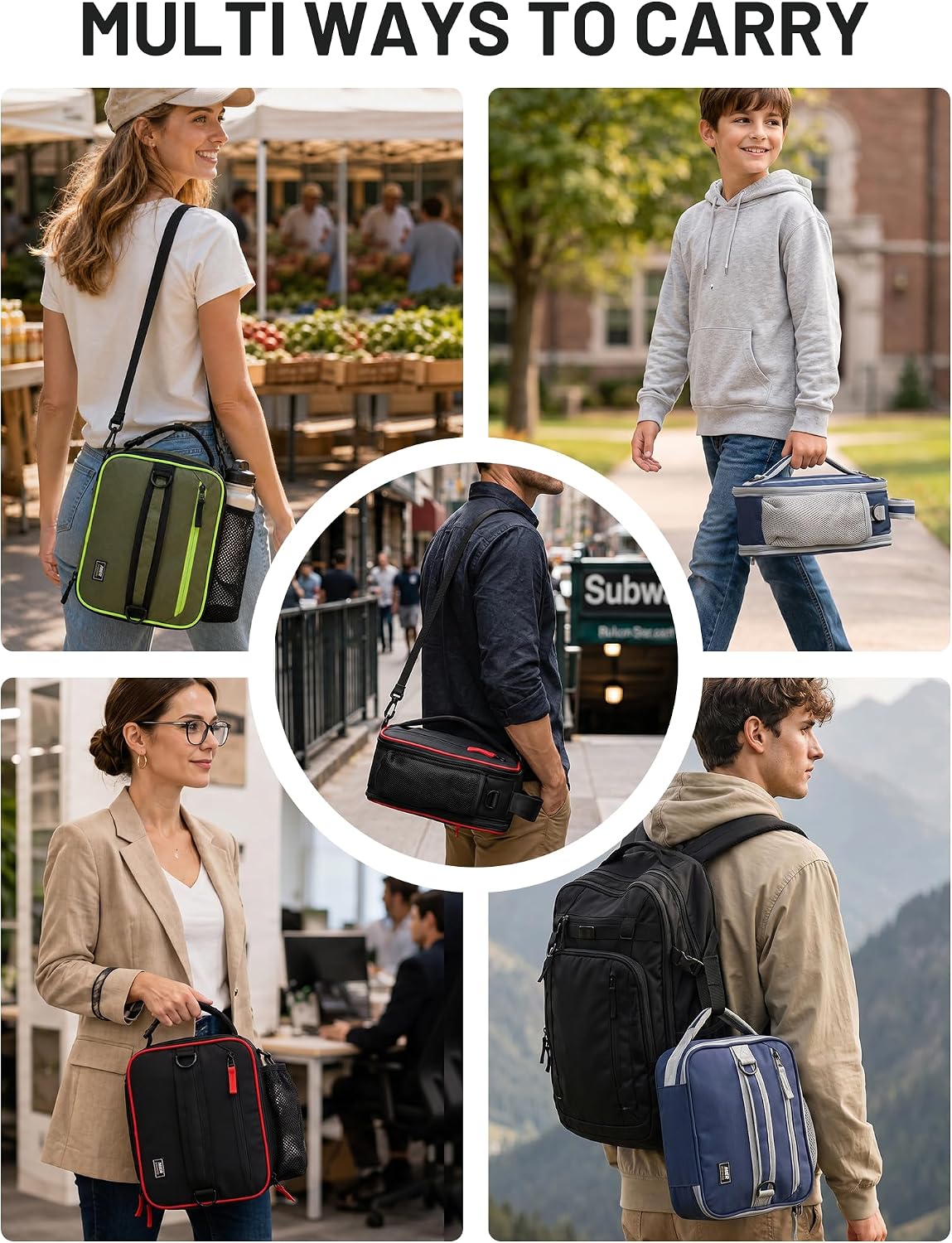 MIER Expandable Small Lunch Box for Men Women Kids to Work School, Black