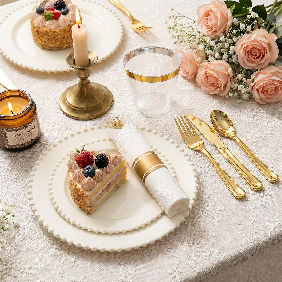 175pcs Plastic Dinnerware Set Ivory 25 Guests for Wedding