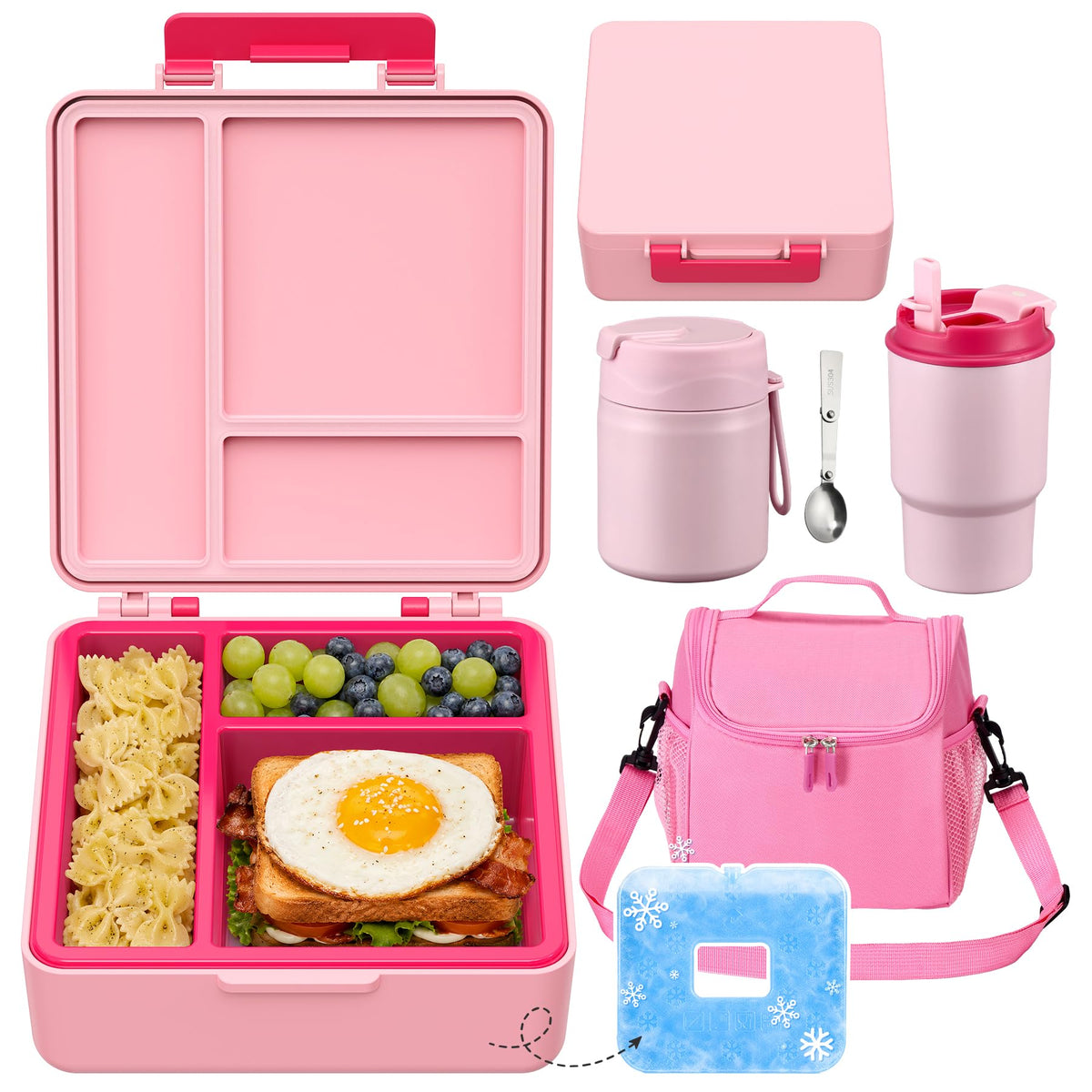Pawtong Lunch Box Set with Bento Box Container, 17OZ Stainless Steel Food Soup Thermo, Kids Water Bottle & Portable Insulated Lunch Bag – Leakproof, Hot/Cold Retention for School, Travel (Purple)