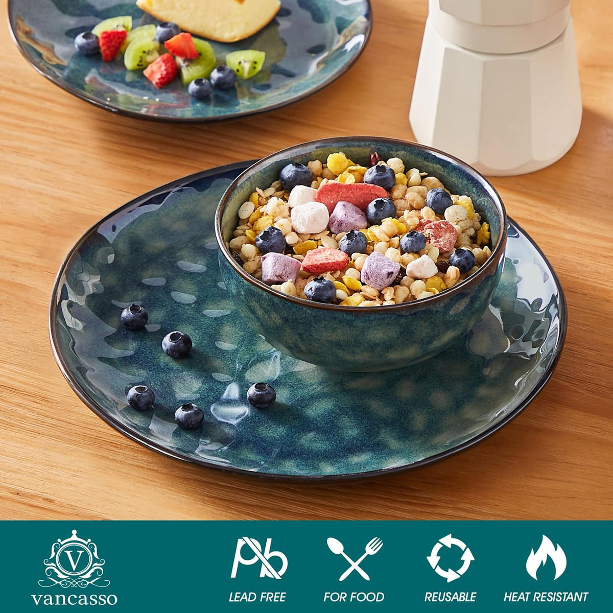 vancasso Starry 12 Pcs Dinnerware Set for 4, Handmade Reactive Glaze, Green