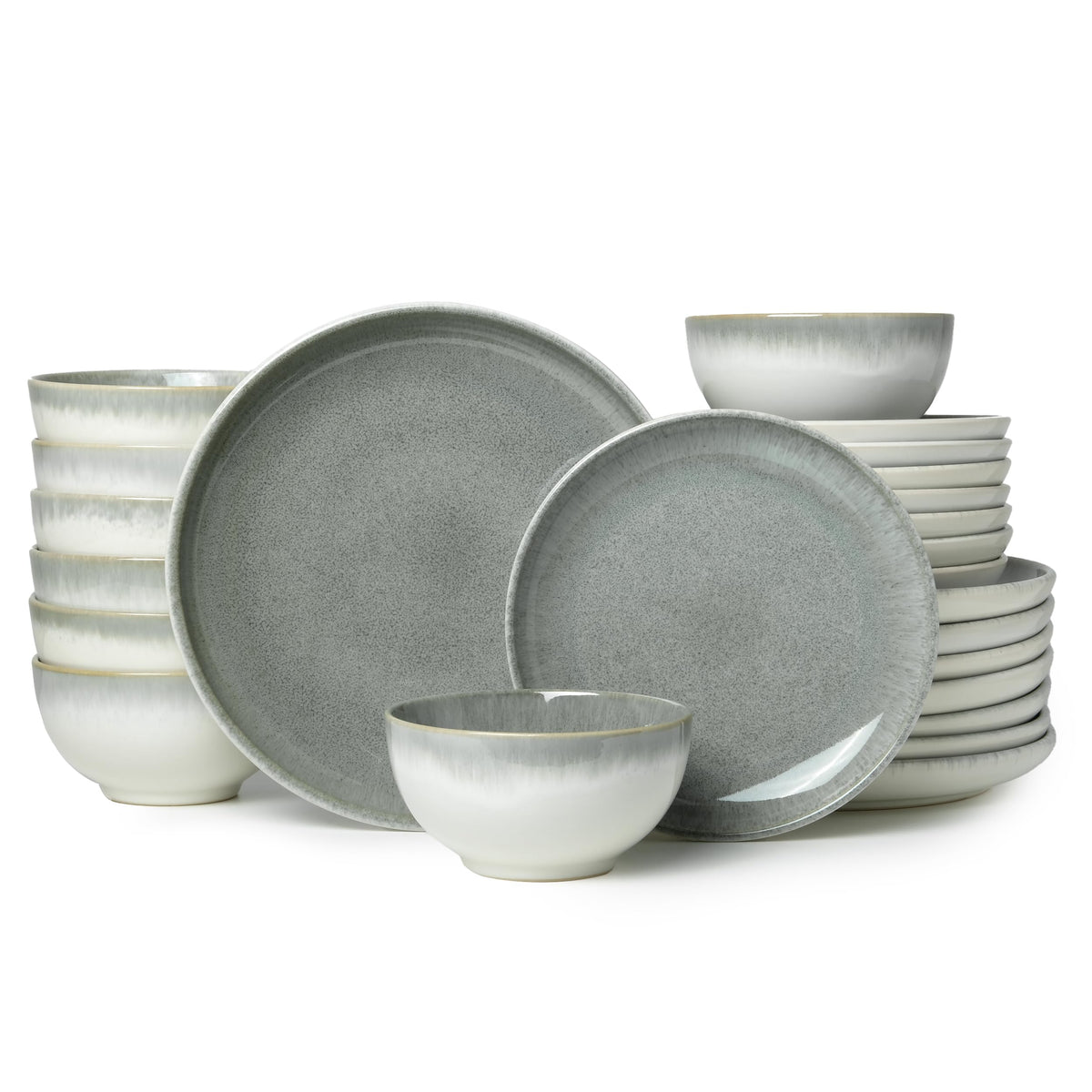 Pokini Stoneware Dinnerware Sets for 8, 24pcs Plates and Bowls Sets Dishes