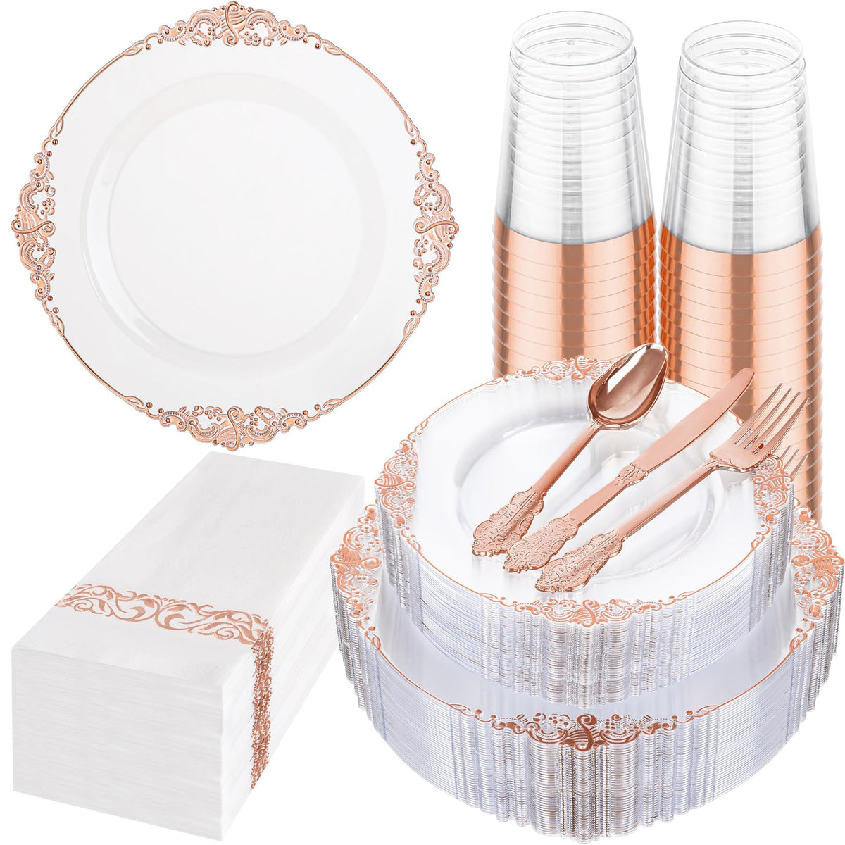 Hioasis 350 Pcs Clear Black Plates for Party