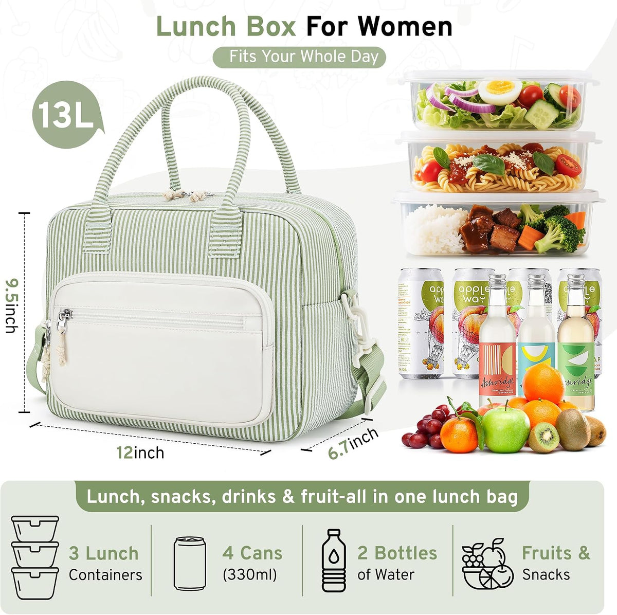 ZOMFELT Cute Lunch Box for Women, 13L Insulated Lunch Bags for Women