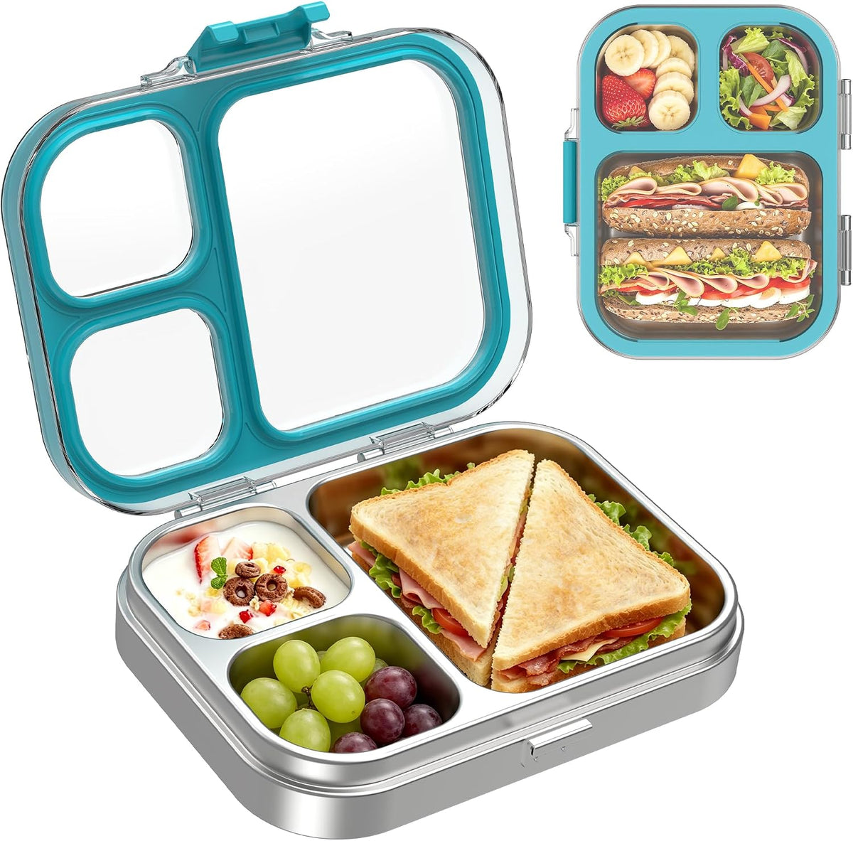 LOHASOK Stainless Steel Bento Lunch Box for Kids, 3-Compartment & Leakproof