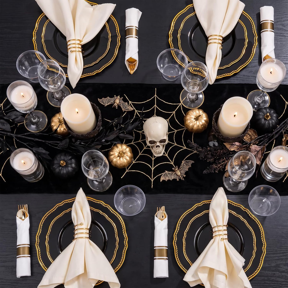 Hioasis 175 Pcs Black and Gold Plastic Plates Wedding & Party