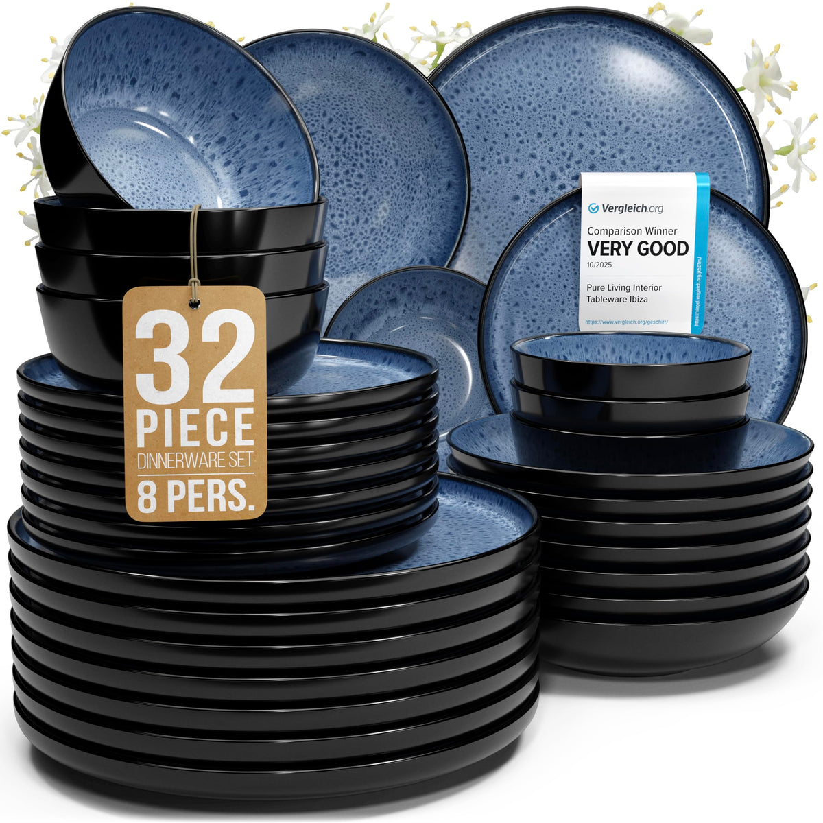 16 Piece Stoneware Dinnerware Set for 4, Handcrafted Plates and Bowls Set