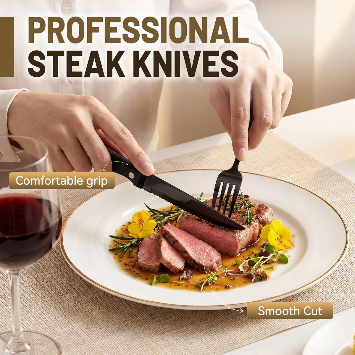 72 PCS NO-FADING Black Silverware Set with Steak Knives-Flatware for 12