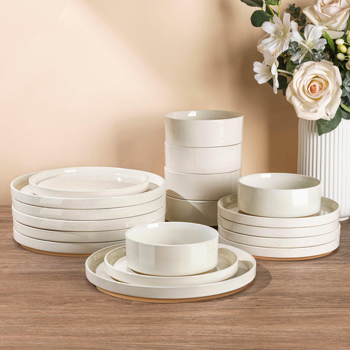 AmorArc Stoneware Dinnerware Sets for 4,12Pcs Plates and Bowls Set