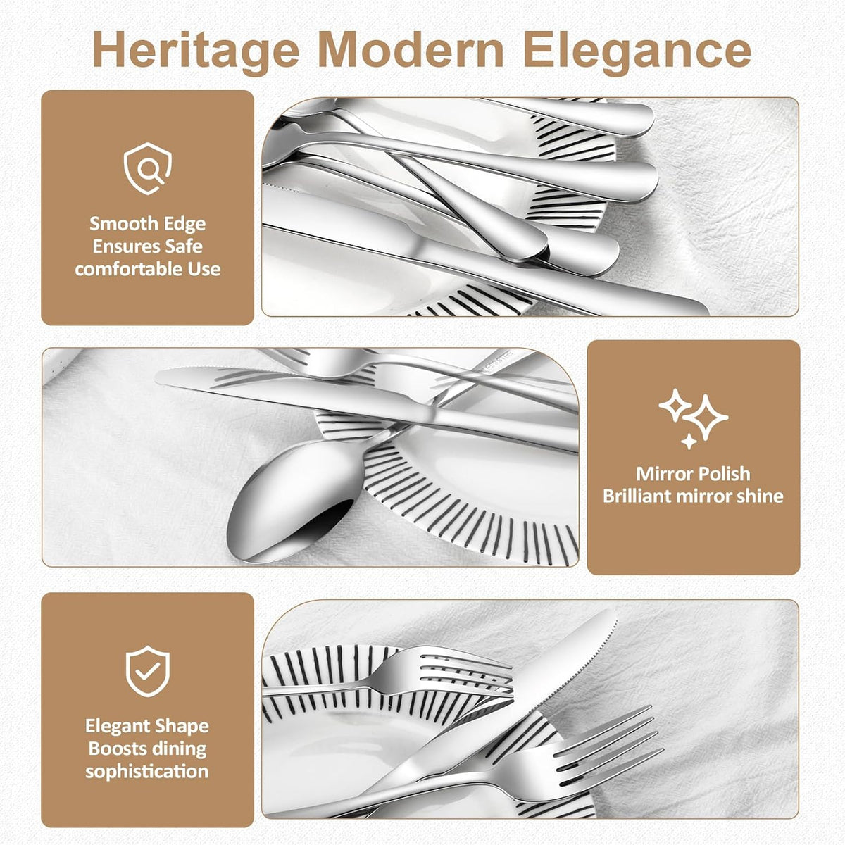20-Piece Silverware Set for 4, Food Grade Stainless Steel Flatware Set, Mirror Polished Cutlery Utensil Set with Forks, Knives and Spoons, Dishwasher Safe for Home, Restaurant, Wedding and Party Use