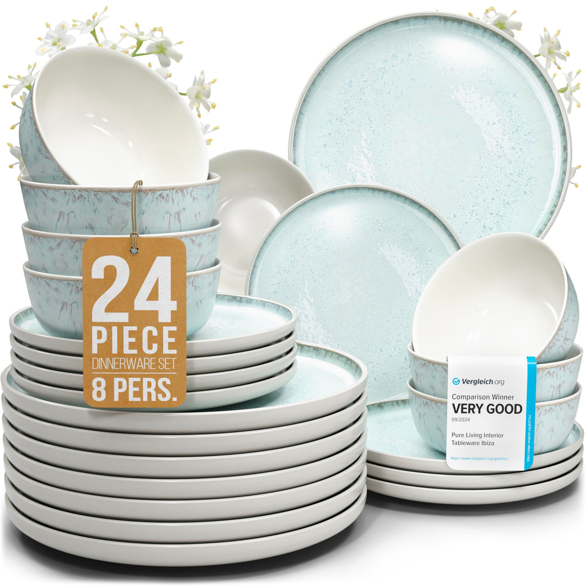 16 Piece Stoneware Dinnerware Set for 4, Handcrafted Plates and Bowls Set