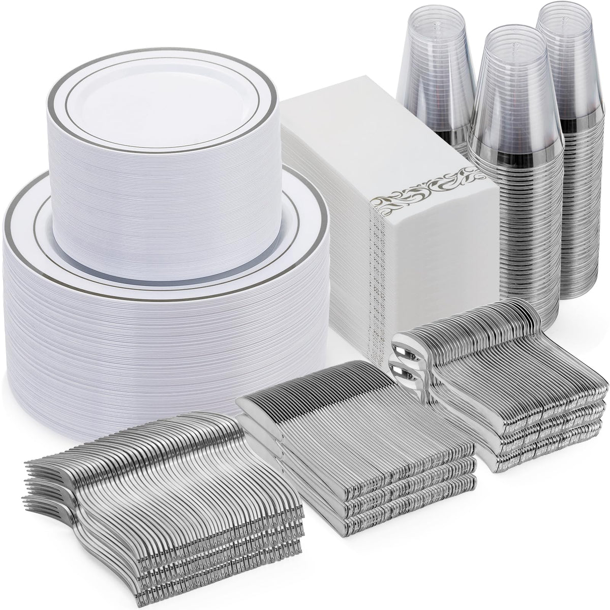 Goodluck 700 Piece Gold Dinnerware Set for 100 Guests, Disposable Plate Set