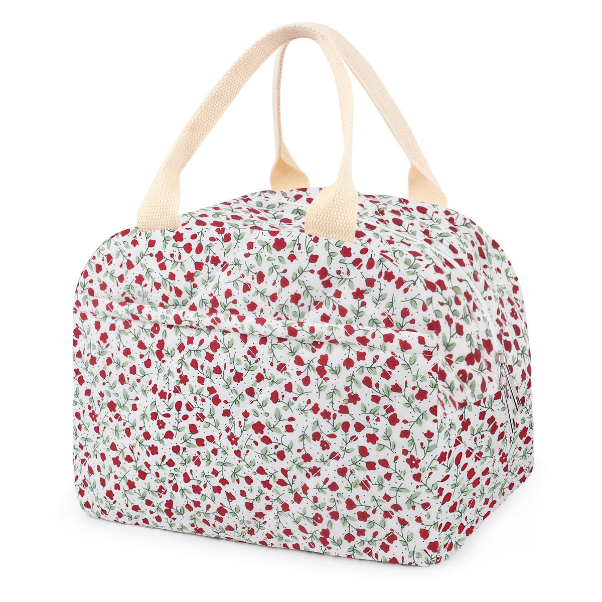 Cotton Quilted Insulated Lunch Bag, Reusable Quilted Floral Lunch Tote Bags