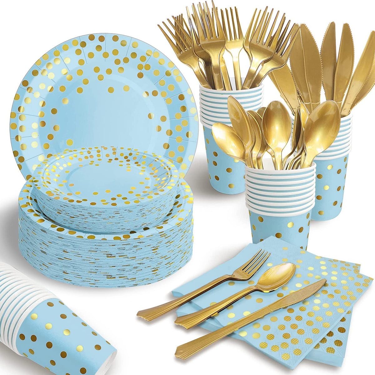 AIRE Pink Gold Paper Plates, 175PCS Disposable Dinnerware Set for 25 Guests