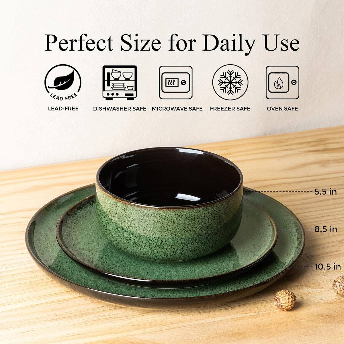 LeRatio Ceramic Dinnerware Sets for 4,12Pcs Porcelain Plates and Bowls Set