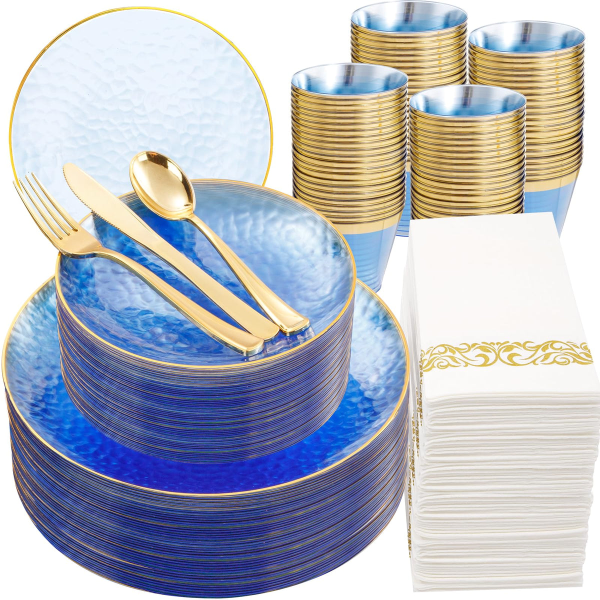 DaYammi 350PCS Amber Plastic Dinnerware Set for 50 Guests