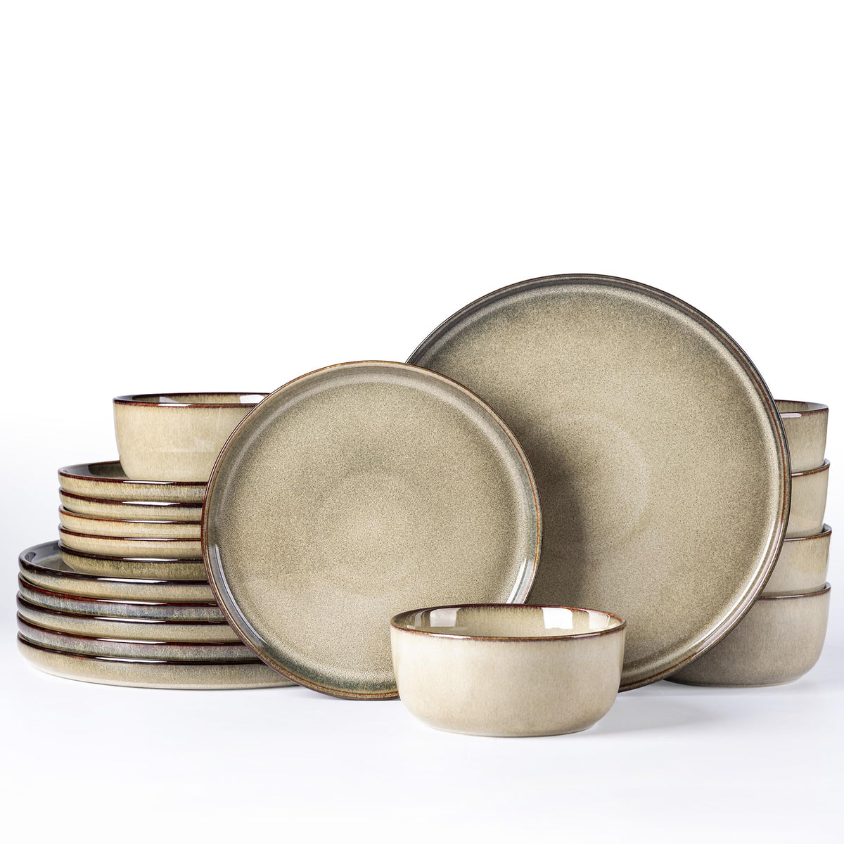 GBHOME Ceramic Dinnerware Sets for 8, 24 Pieces Stoneware Plates and Bowls Sets, Scratch Resistant Dishes, Dishwasher & Microwave Safe, Reactive Glaze-Green Wheat